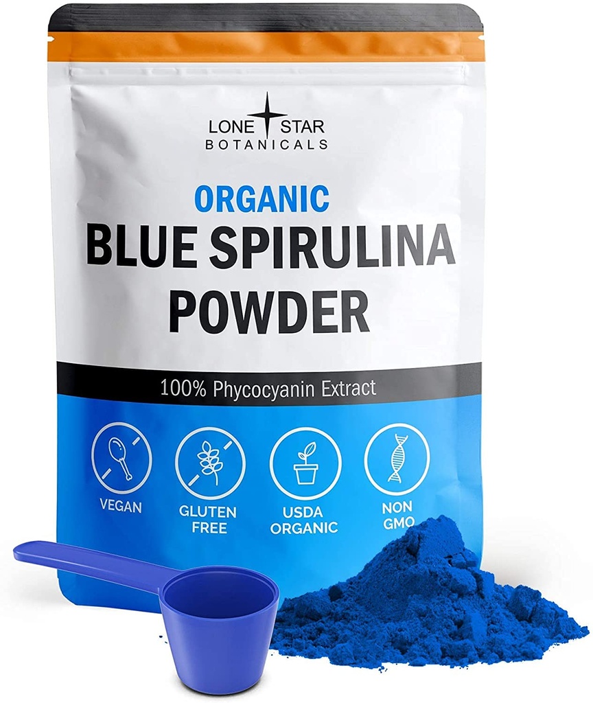 Lone Star Botanicals Organic Blue Spirulina Powder - 100% ren blå-grønn Algae, ingen fiskig lukt, vegansk supermat for smoothies & Drinks, ikke GMO, Glutenfri, Vegansk