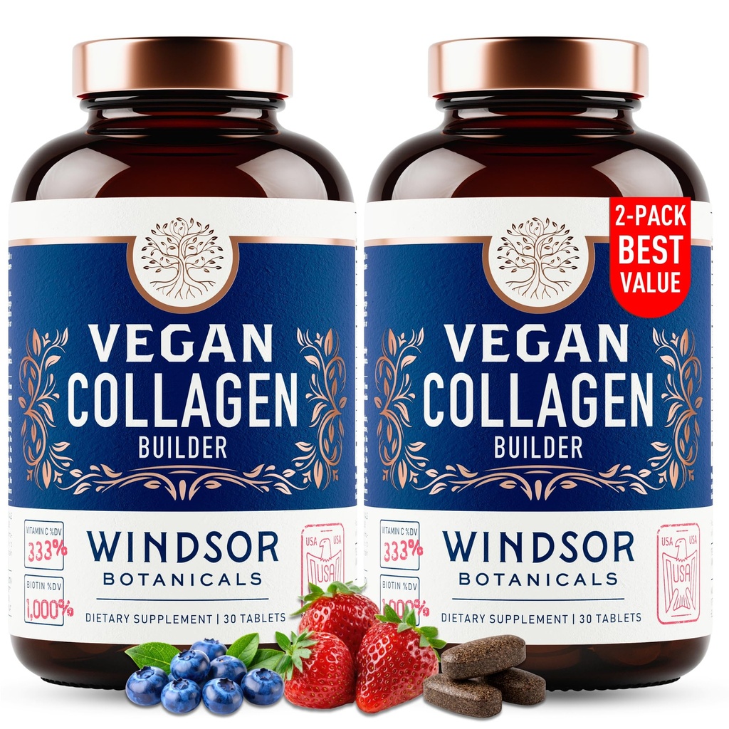 Vegan kollagen for kvinner og menn - økologisk supermat, Aminosyrer glycin, Lysin, Proline for sunn hud, hår, negler - Plantebaserte kollagen Booster kosttilskudd - 60 Glutenfri vegetariske piller