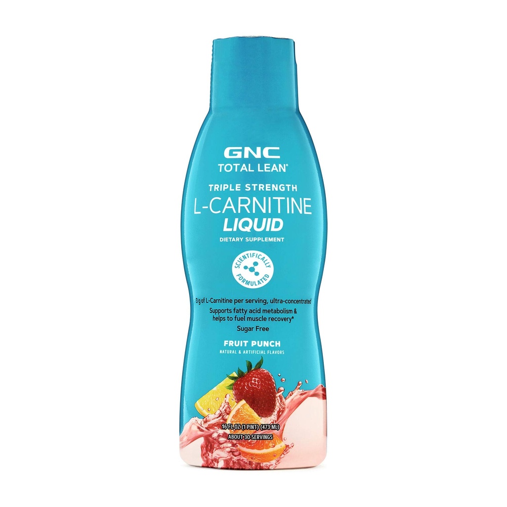 GNC Total Lean Triple Styrke L-karnitin flytende | støtter fettsyremetabolisme og hjelper til å brensel muskelgjenvinning, sukkerfri | Fruit Punch | 16 fl.oz