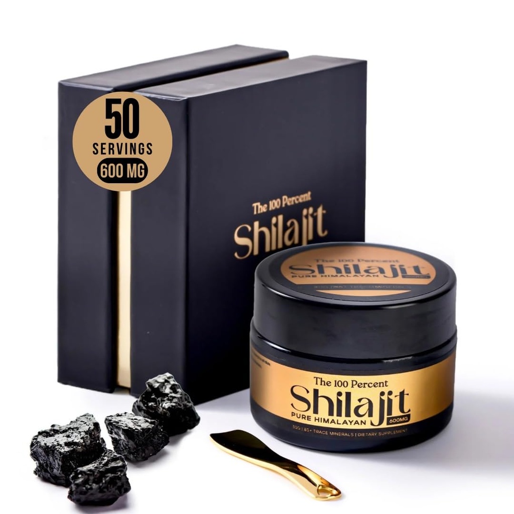 ren Himalayan Shilajit for menn og kvinner 600mg, 50 serveringer - gull klasse, Lab test inkludert, maksimal potens Fulvic Acid med 85+ spor Mineraler ekstrahert fra høyeste høyde
