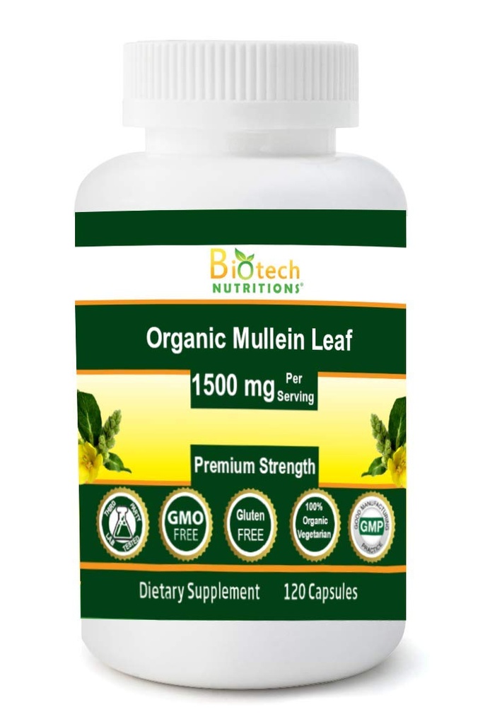 Organic Mullein Leaf 1500 mg servering 120 grønnsaker kapsler laget i USA