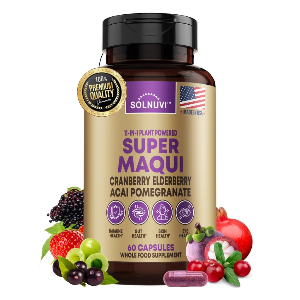 Organic Super Maqui Berry Capsules - Superfood pulver - Eldrebær ekstrakt, Cranberry, Pomegranate, Acai - Tørr Eye & Tear Support, Gut helse, hud - 60 Vegan Capsules, Ikke GMO, Glutenfri Supplement