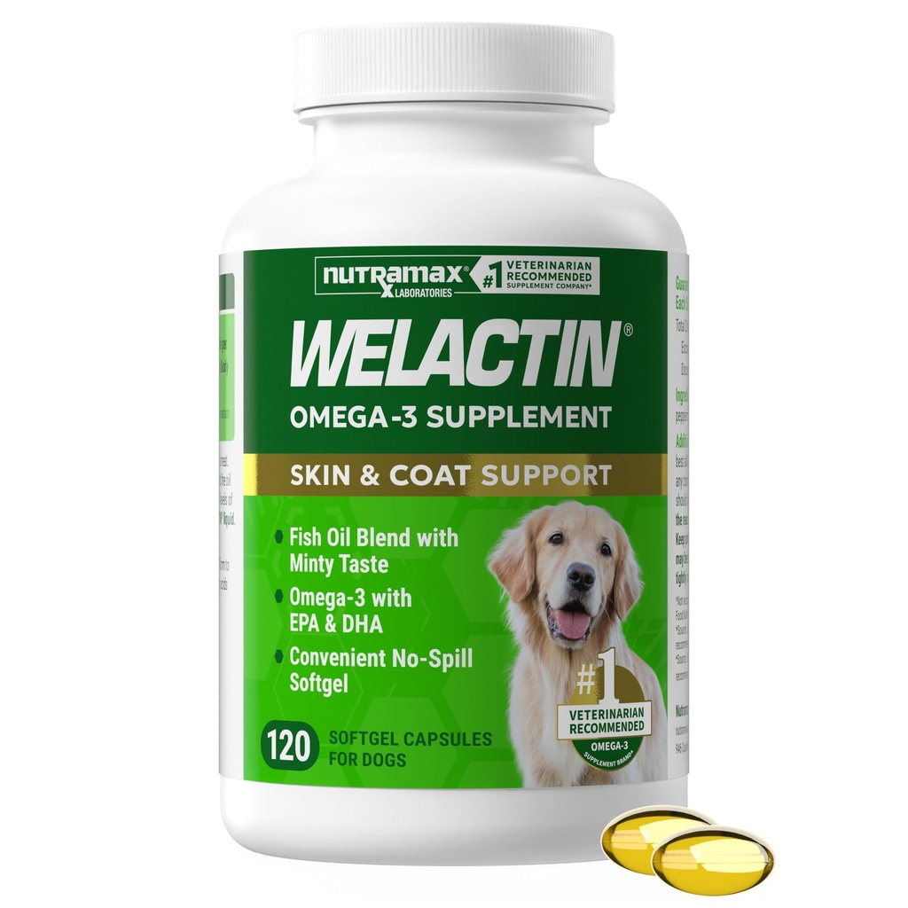 Nutramax Welactin 3 - Canine 120 - Softgel Caps, Welactin Omega-3 Hud og Coat Support