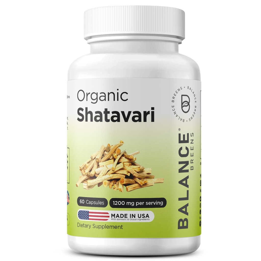 Organisk Shatavari 1200mg, 60 Kapsler - Lactation Support Vitaminer, Hormonal Balance for kvinner, Asparagus Racemosus Root