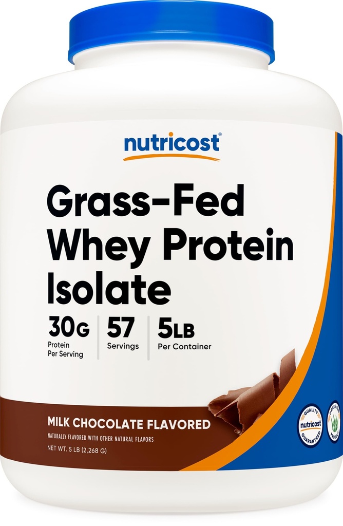 Nutricost Grass-Fed Whey Protein Isolat (Chokolat) 5LBS - Ikke-GMO, Glutenfri, Naturlig Flavors