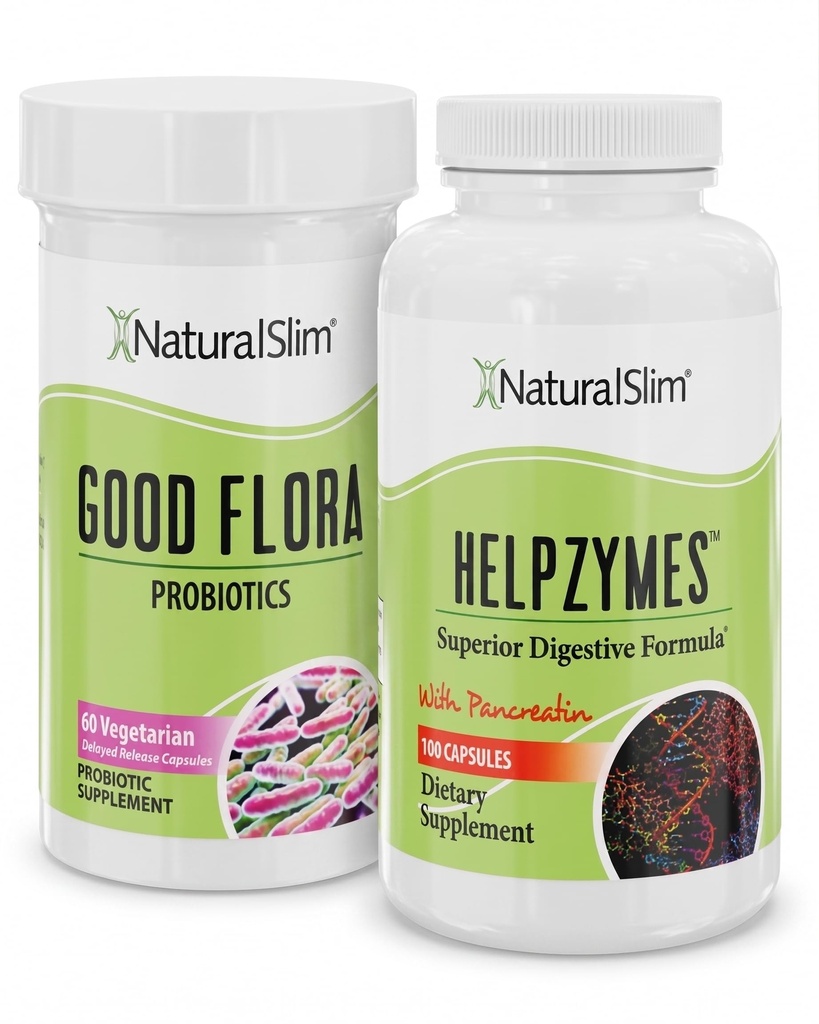 NaturalSlim Digestive Helse Bundle – Gode Blomster & Helpzymer - Potent Probiotika og kraftige Digestive Enzymer for bedre Digestion & Absorpsjon av mat Næringsstoffer | Formulert av Frank Suarez