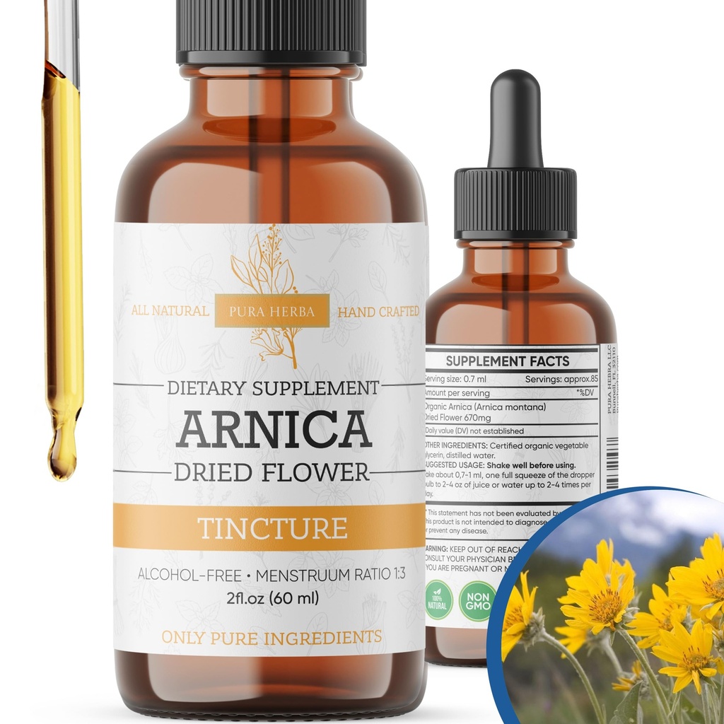 Arnica flytende ekstrakt – alkoholfri, vegansk, støtter muskelgjenvinning og felles komfort, raskabsorberende tinktur, laget i USA – 2 Fl Oz