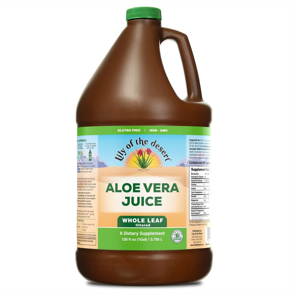 Lily of the Desert Vera Juice - hele blad filtrert Aloe Vera Drink, ikke-GMO Aloe Juice med naturlige vitaminer, Digestive Enzymes for Gut Helse, Mage Relief, Velvære, Glødende hud, 128 Fl Oz