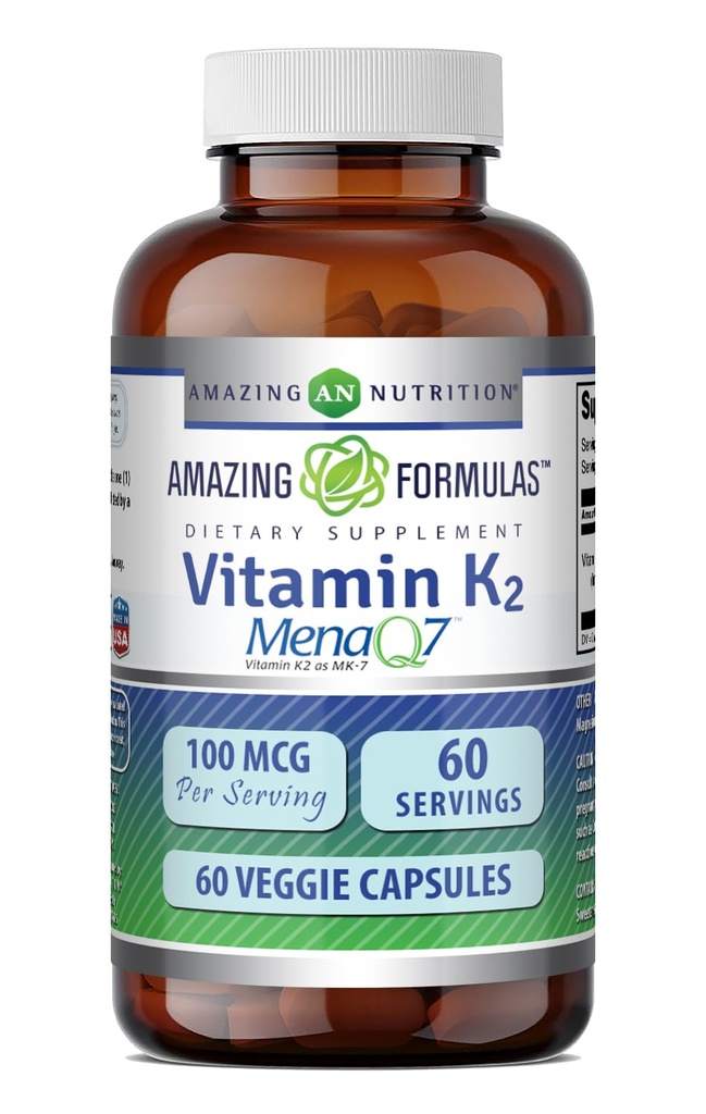 Amazing Formula K2 Menaq7 MK7 Supplement | 100 Mcg | Veggie Kapsler | Ikke-GMO | Glutenfri | Laget i USA (1 Pack, 60 Count)