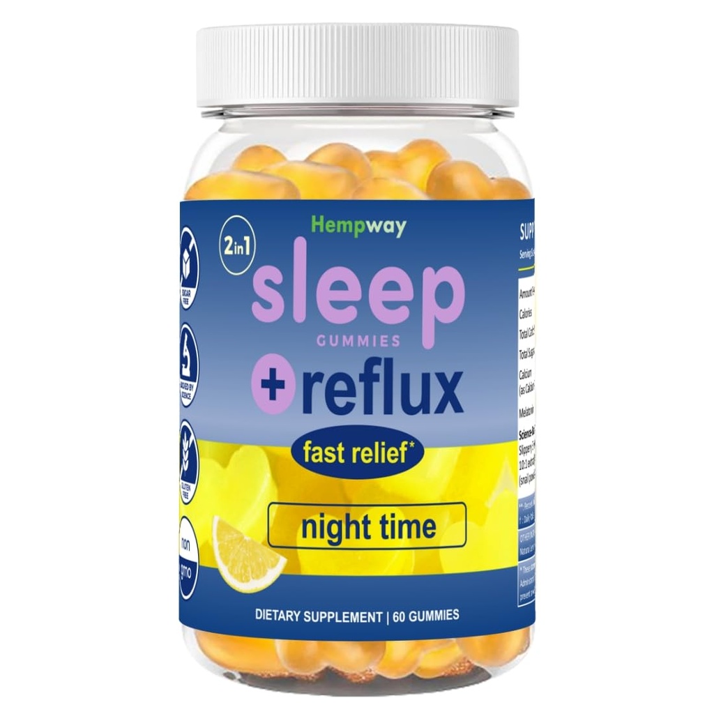 Reflux Raft Antacide Gummies | Raskvirkende | 2 i 1 søvn og syre Reflux Relief Natttid | klinisk studerte ingredienser | Ikke-GMO Glutenfri sukker | Lemon 60 Vegan Gummies