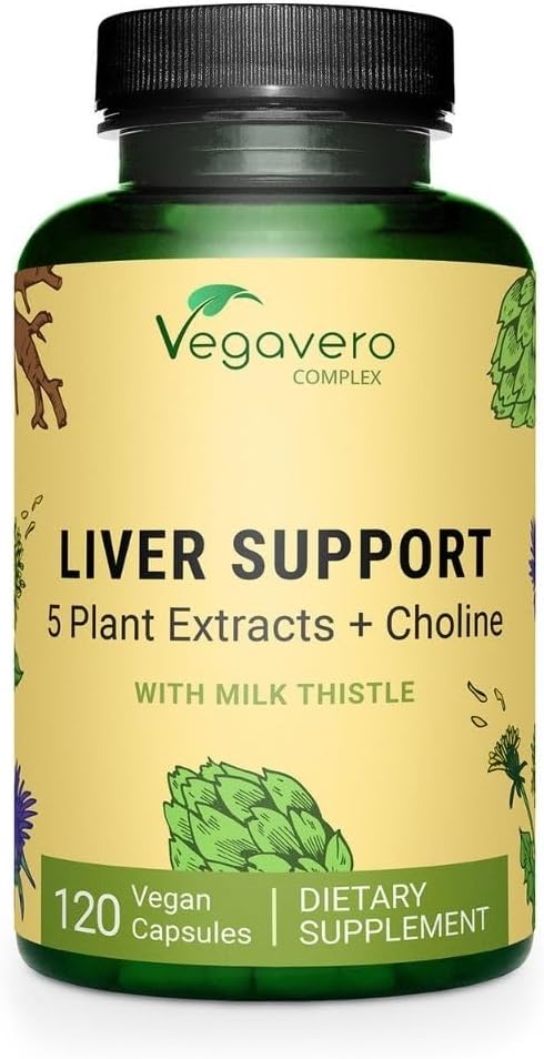 Vegavero lever støtte | Melk Thistle Supplement 9000mg | 120 Kapsler | Dandelion, Artichoke, Choline, Beetroot | Liver Cleanse Detox & Repair | med 80% Silymarin | NO Additiv & Vegan
