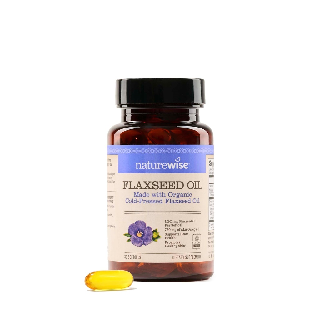 NatureWise Flaksfrø Olje 1200 mg, Fisk Gratis Omega 3 6 9 med 720mg ALA, Diett Supplement for hjerte helse støtte - organisk, kaldt presset, ikke-GMO - 30 Softgels[1-måneders forsyning]