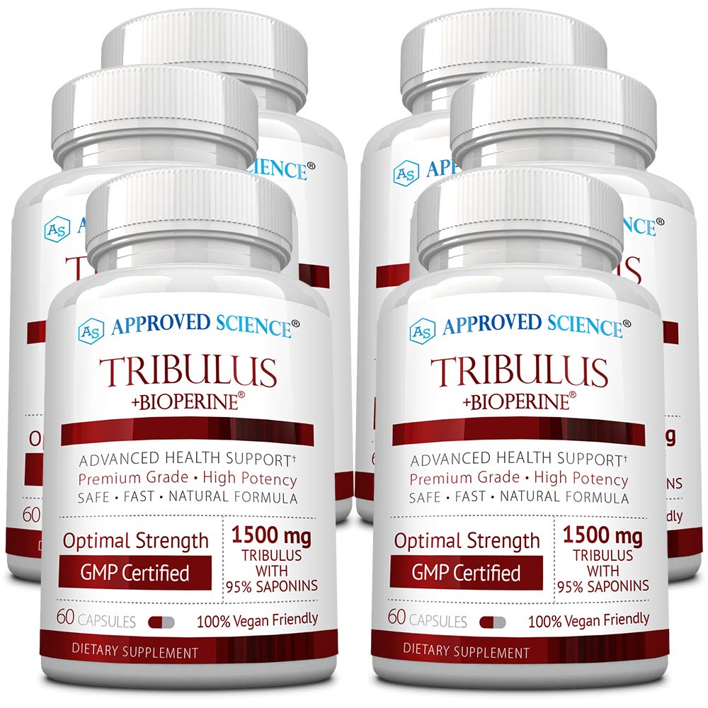 Godkjent vitenskap Tribulus terrestris - 360 kapsler - Boosts testosteron, forbedrer atletisk ytelse, støtter muskelvekst og reparasjon - 95% Furostanol Saponins - Bioperin - Vegan - 6 flasker