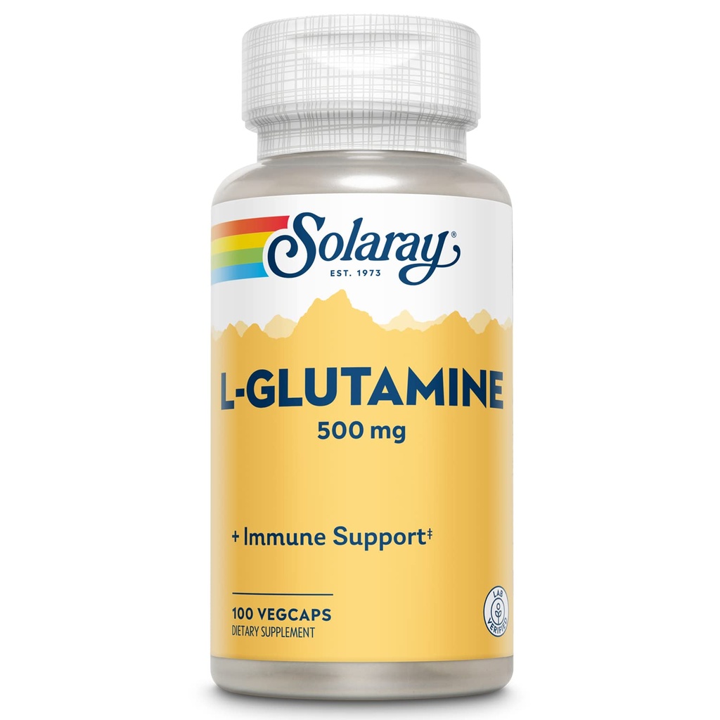 SOLARAY L Glutamin Kapsler 500 mg - Immunstøtte Supplement - Gratis Aminosyre - Lab Verifisert, 60-dagers pengene-tilbake garanti - 100 Services, 100 Vegkaps