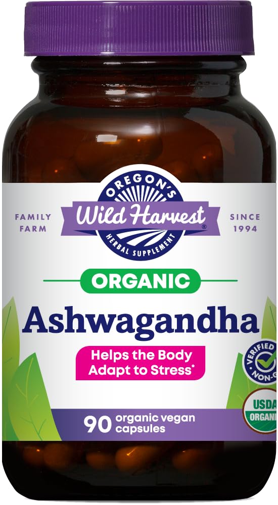 Oregon Wild Harvest Certified Organic Ashwagandha Herbal Vegan Capsules, 1200 MGS, 90 greve