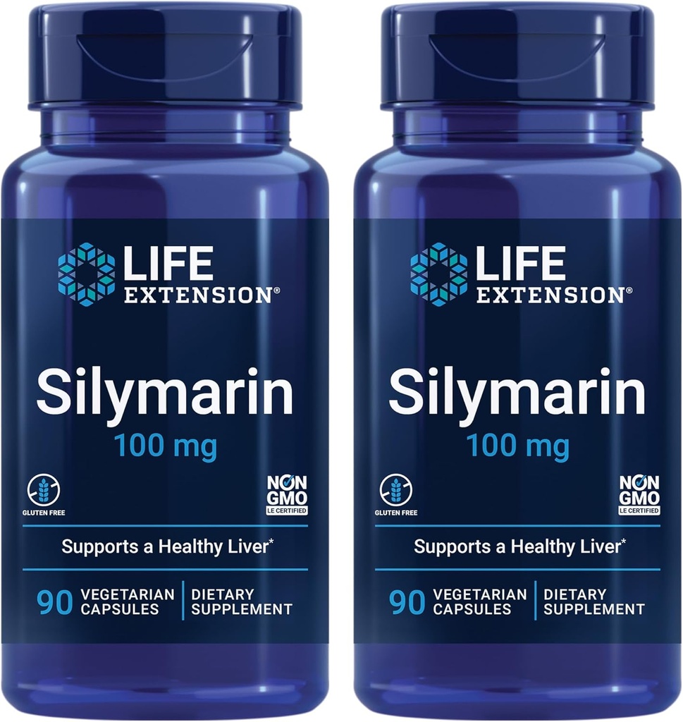 Livsforlengelse Silymarin – Melk Thistle ekstrakt – støtter leverhelse – Glutenfri, ikke-GMO, Vegetarian – To pakker - 2 x 90 kapsler