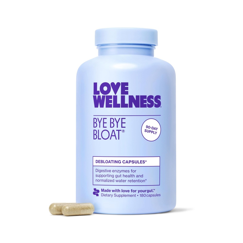 Love Wellness Bye Bye Bloat, Digestive Enzymes | Bloating Relief for kvinner | Hjelp Reduser Gass Relief & Vann Retention | Støtter Digestive helse med Fenugreek & Dandelion | 180 Count