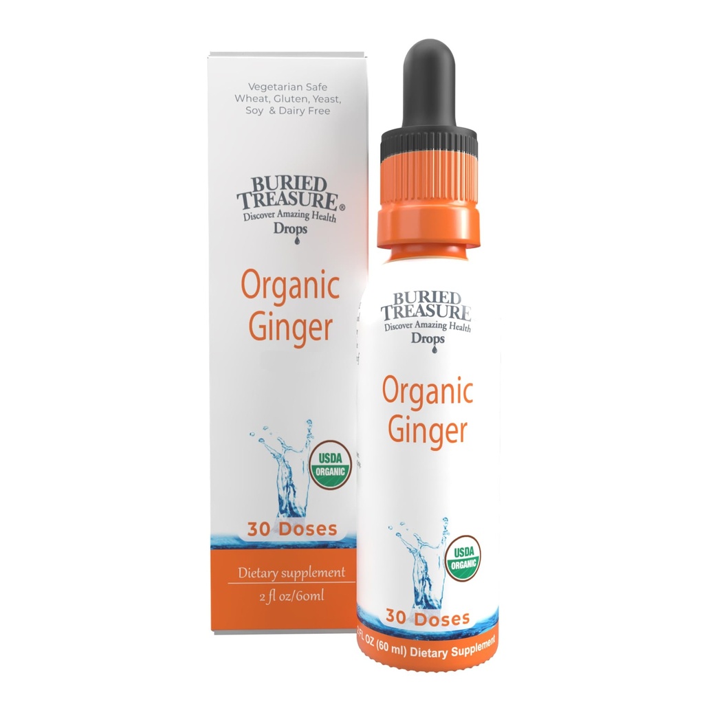 Buried Treasure Ginger Drops - Laget med organiske Ginger Root for Digestive Support, Upset Mage Setle Drops, Ingen sukker, alkoholfri, allsidig bruk for Ginger Te eller Direkte Forbruk, 30 Serveringer