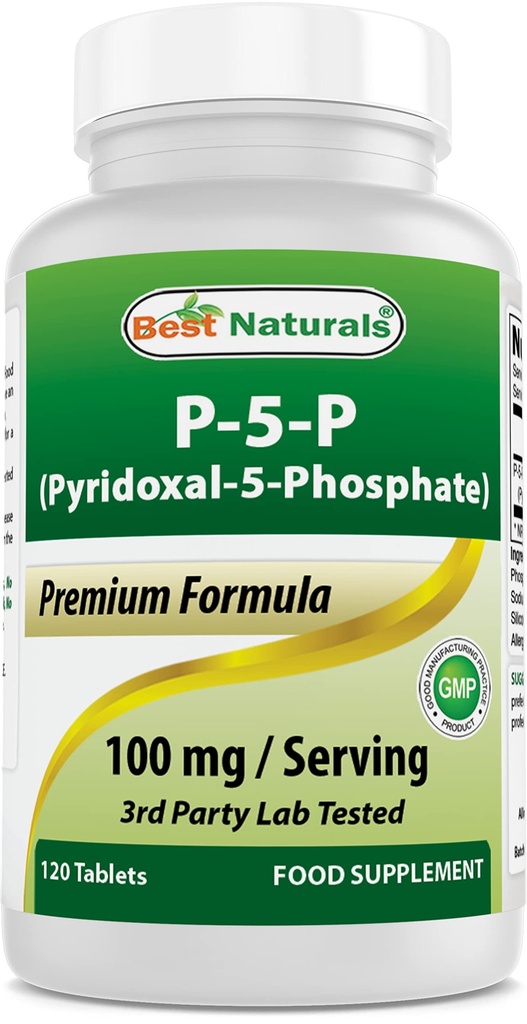 Best Naturals P5P Vitamin B6 (Pyridoxal 5 Fosfat) 100 mg/Serving - 120 tabletter - en aktiv form for vitamin B6.