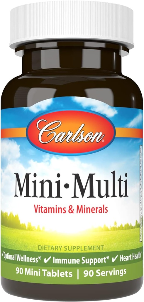Carlson - Mini-Multi, vitaminer og mineraler, immun støtte og hjerte helse, optimal wellness, 90 mini tabletter.