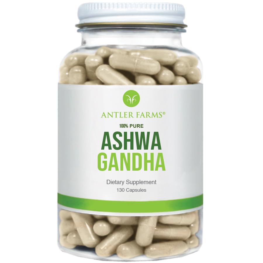 Antler Farms – 100% ren Ashwagandha Root og Ashwagandha Root Extract, 130 kapsler, 1200 mg – Standardisert til 5% withanolider, forbedrer mental ytelse, energi og immunitet