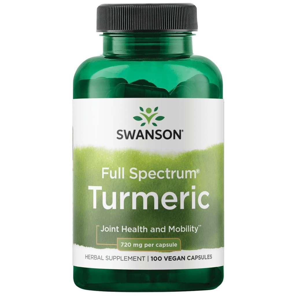 Swanson Full Spectrum Turmeric - Herbal Supplement som støtter felles helse og mobilitet - Naturlig formel som støtter Digestive Helse - (100 kapsler, 720mg hver)