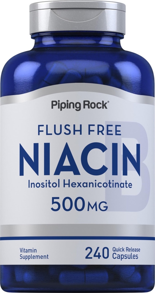 Piping Rock Niacin 500mg Flush Free | 240 Kapsler | Vitamin B3 Supplement | Ikke-GMO, Glutenfri