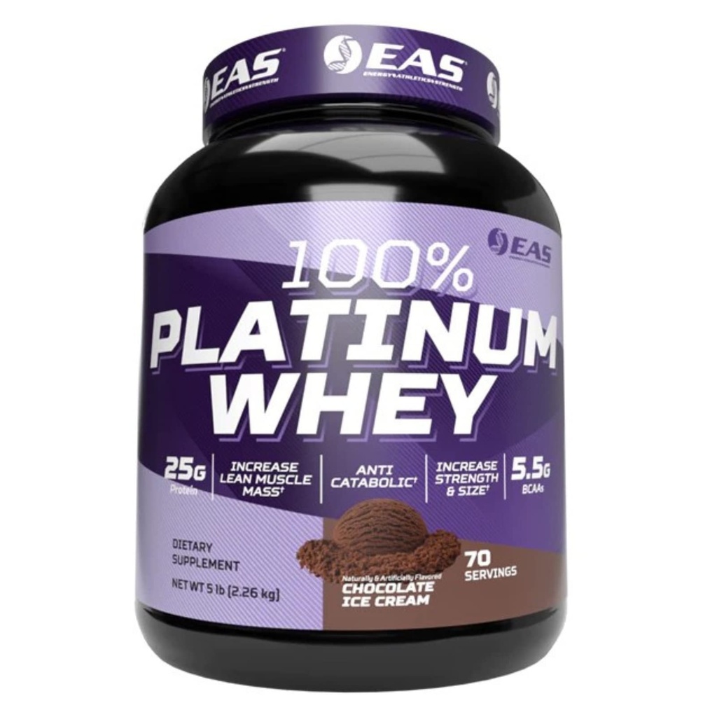 EAS 100% Platinum | 3 Ultra-Platinum Whey Proteiner | Øk størrelse og styrke | 25g Protein, 5,5 g BCAA | 5 pund (Chokolate Ice Cream)