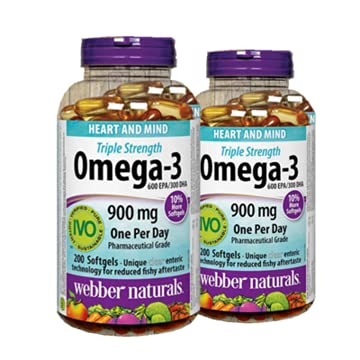 Webber Naturals Triple Styrke Omega-3 900mg 200 softgels x 2,2 flasker)