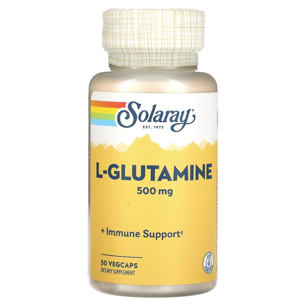 SOLARAY L Glutamin Kapsler 500 mg - Immunsupport - Gratis Aminosyre - Lab verifisert, 60-dagers pengene-tilbake garanti, 50 serveringer, 50 Vegkapsler