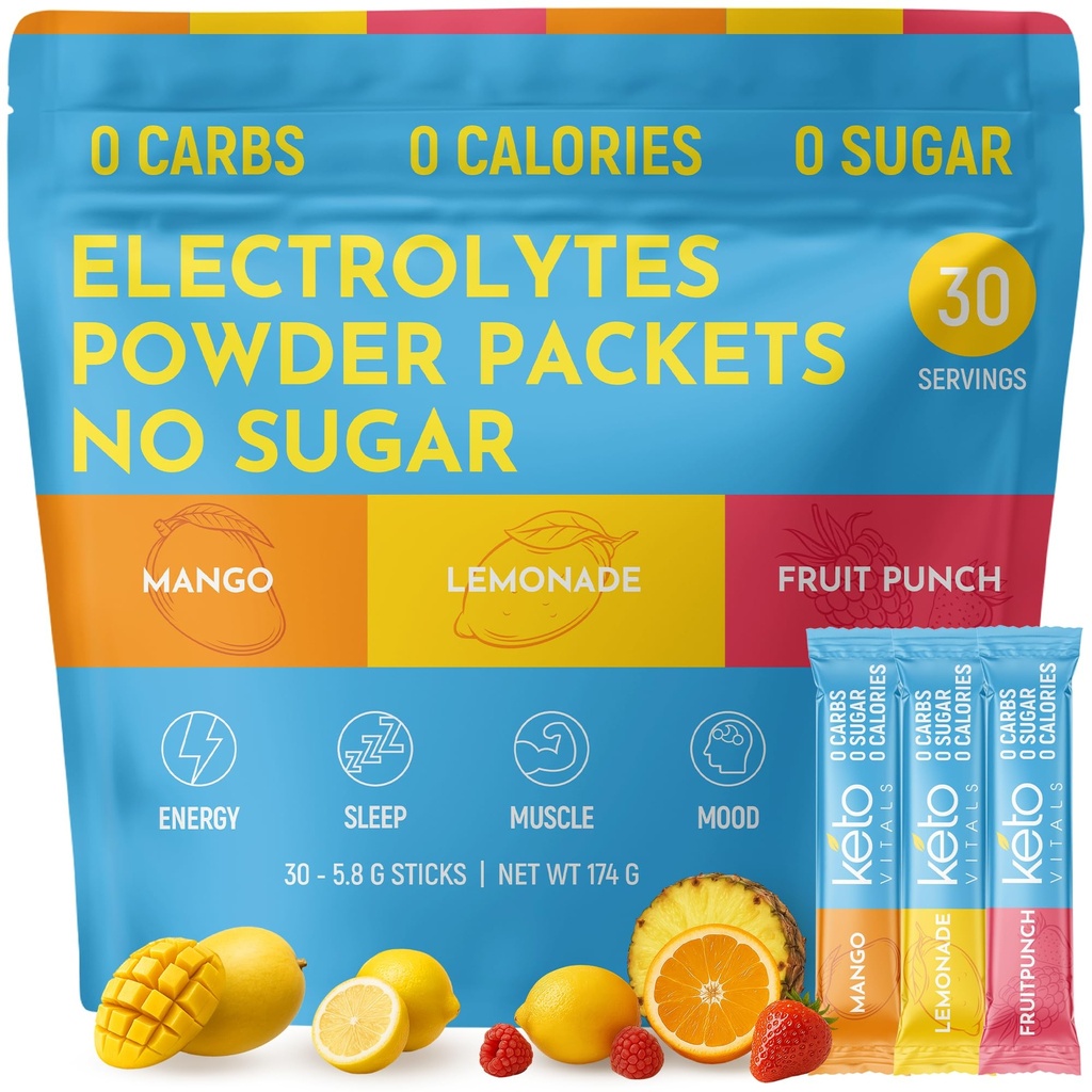 Keto Vitals Opprinnelig Electrolytes Powder Packets ® Keto Vennlig Electrolyte Hydration Packs ® Sukkerfri Elektrolytter ® Energidrikk Blande ® Zero Calorie Zero Carb (Original Assortert, 30 Count)
