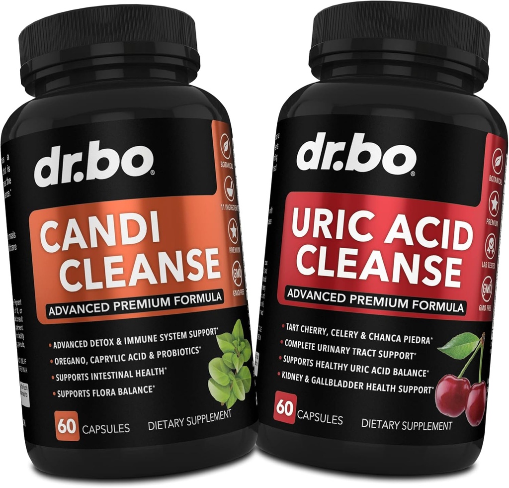 DR. BO Candi Uric Acid Cleanse Support - Oregano & Nyre Herbal Kosttilskudd for kvinner og menn - Ekstra styrke Uric Acid Flush Purge Kapsler & Oral ControlProbiotic Complex Cleanser