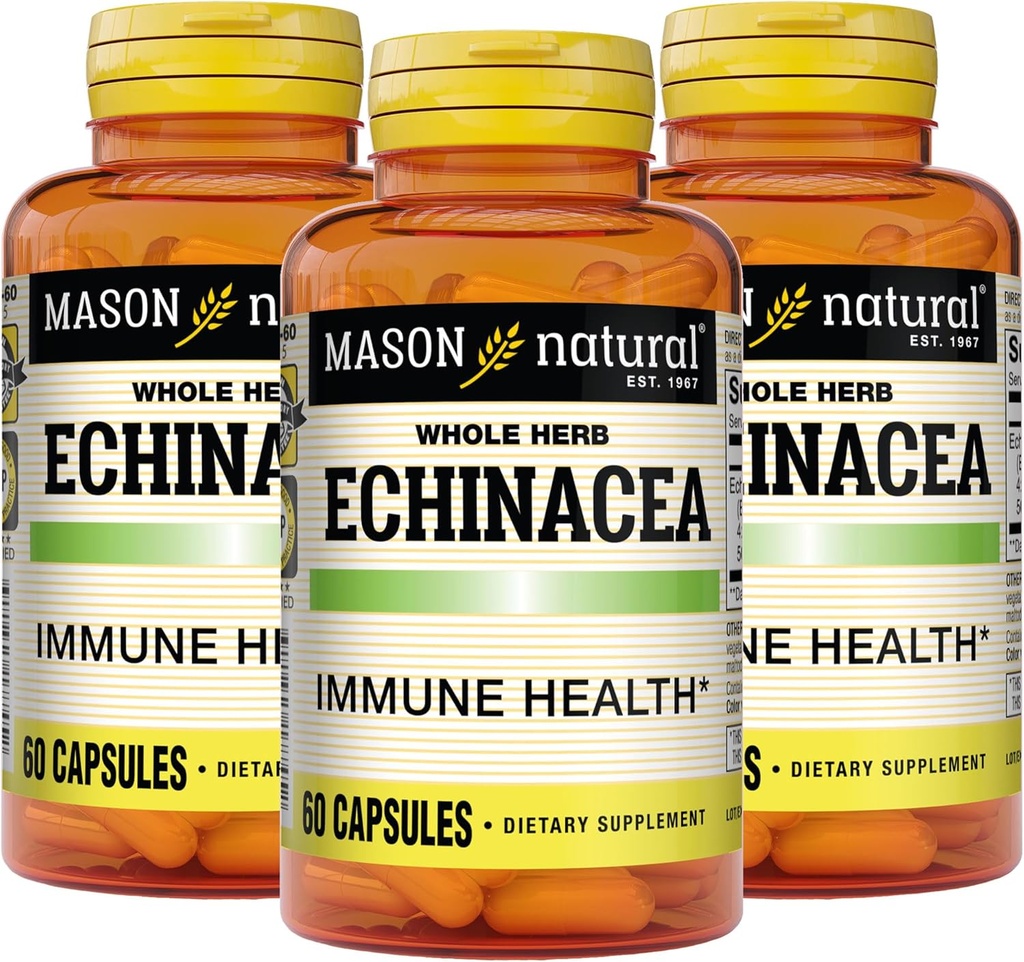 MASON NATURAL Echinacea, immunsystem Booster, støtter generell helse, Herbal Supplement, 60 kapsler (pakke på 3)