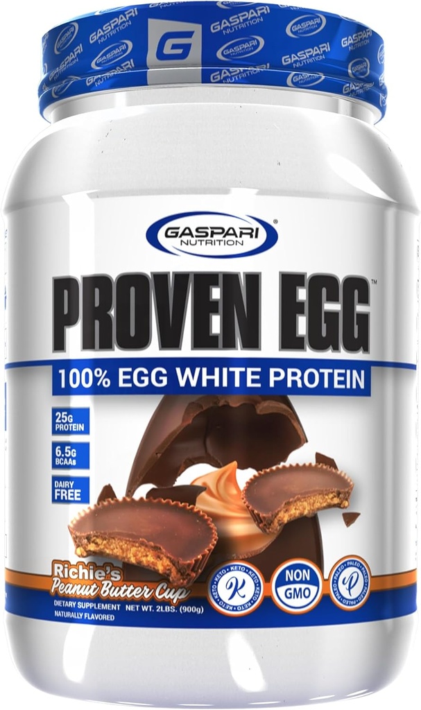Gaspari Ernæring Proven Egg, 100% Egg Hvitt Protein, 25g Protein, Ketovennlig, Dairy og Laktose Gratis, Soya Gratis (2 lbs, Peanut Smøre Cup)