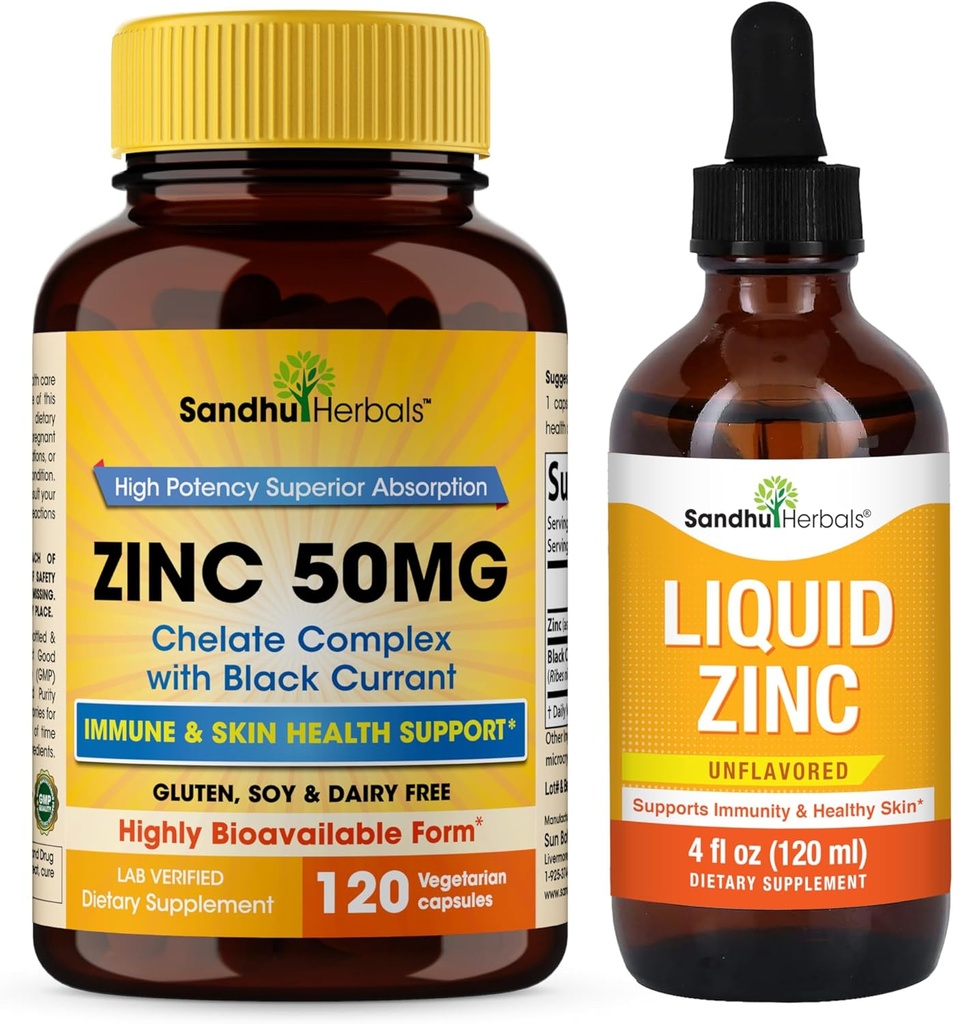 SANDHUHERBALS Sink 50 mg Kapsler Bundle med flytende Zink Drops ® støtter immun- og hudhelse