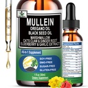 16-i-1 organiske mulleinedråper for Lungs | Mullein Leaf Ekstrakt w/Oil av Oregano med svart frøolje | Ikke-GMO & Glutenfri pustende helse flytende | Mullein Supplement renser for røykere