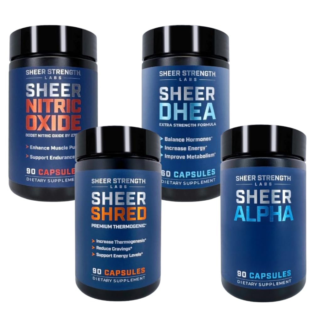 Sheer Ultimate Stack - DHEA Supplement for menn DHEA 100mg & Nitric Oxid Supplement & Sheer Shred & Sheer Alpha