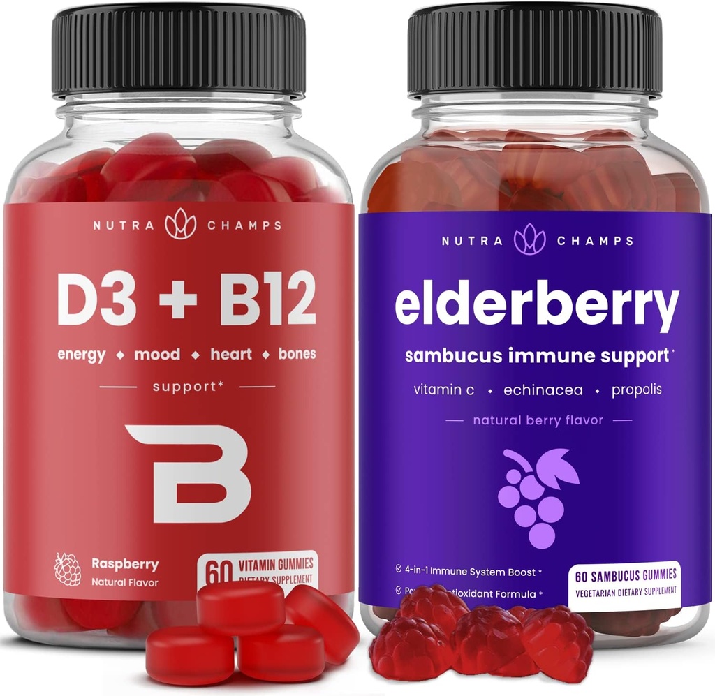 NutraChamps Vitamin B12 Gummies og eldrebær Gummies Bundle
