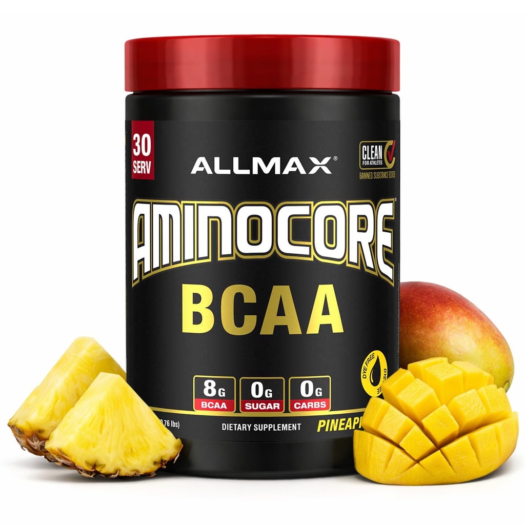 ALLMAX ernæring Aminocore BCAA pulver, 8,18 gram aminosyrer, intra og post trening gjenoppretting drikke, glutenfri, Pineapple Mango, 315 g