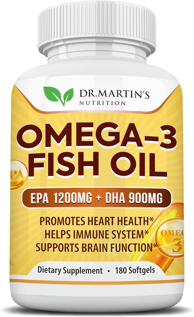 Omega 3 Fish Oil 3750mg Triple Strength ® EPA 1200mg + DHA 900mg Fettsyrer ® Fish Oil Omega 3 Supplement ® Fremmer sunn hjerte, immunsystem, øyne, hud og hjernefunksjon ® 180 Burpless Softgels