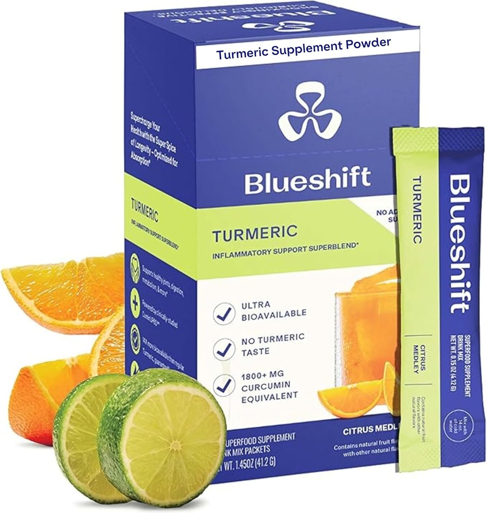 Blåskift gurkemeie citrus medley - gurkemeie pulver pakker for vann, gurkemeie curcumin Supplement, Ingen sukker drikk blanding for naturlig gjenoppretting støtte - Citrus flavor, pulver pinner (10 pakke)