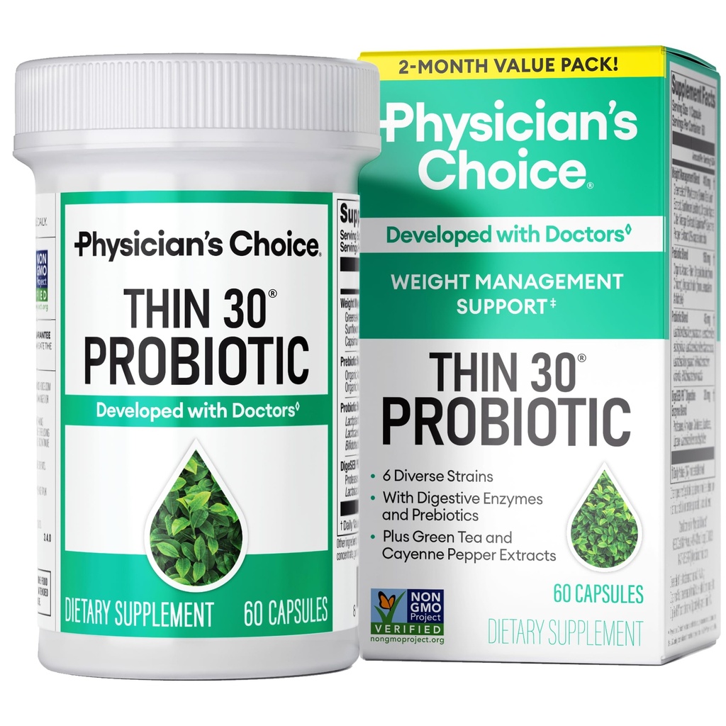 Dr. CHOICE Probiotika for vektkontroll & Bloating - 6 Probiotiske Strains - Prebiotika - Nøkkelingrediens Cayenne - Støtter Gut helse - Vekthåndtering for kvinner og menn - Grønn te - 60 CT
