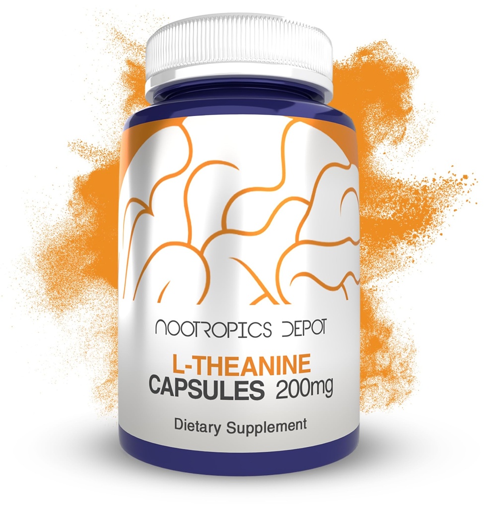 Nootropics Depot L-Theanine Capsules 200mg (180 greve) | Fremmer avslapning | Støtter sunn stress nivåer + søvnsykluser | fremmer kognitiv funksjon + Fokus | Aminosyre Supplement
