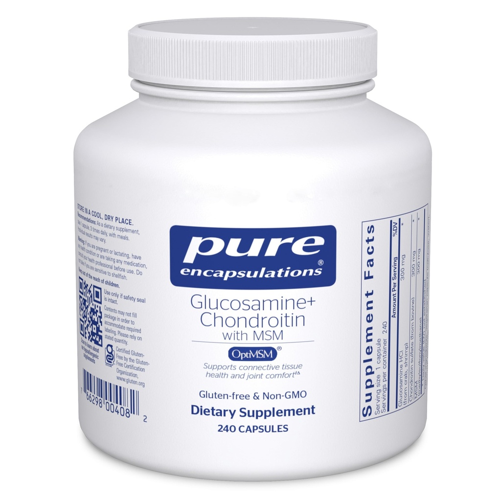 Ren innkapslinger Glucosamine Chondroitin med MSM - støtter felles helse og normal Cartilage Formation* - opprettholder enzym aktivitet - Glutenfri og ikke-GMO - 240 kapsler