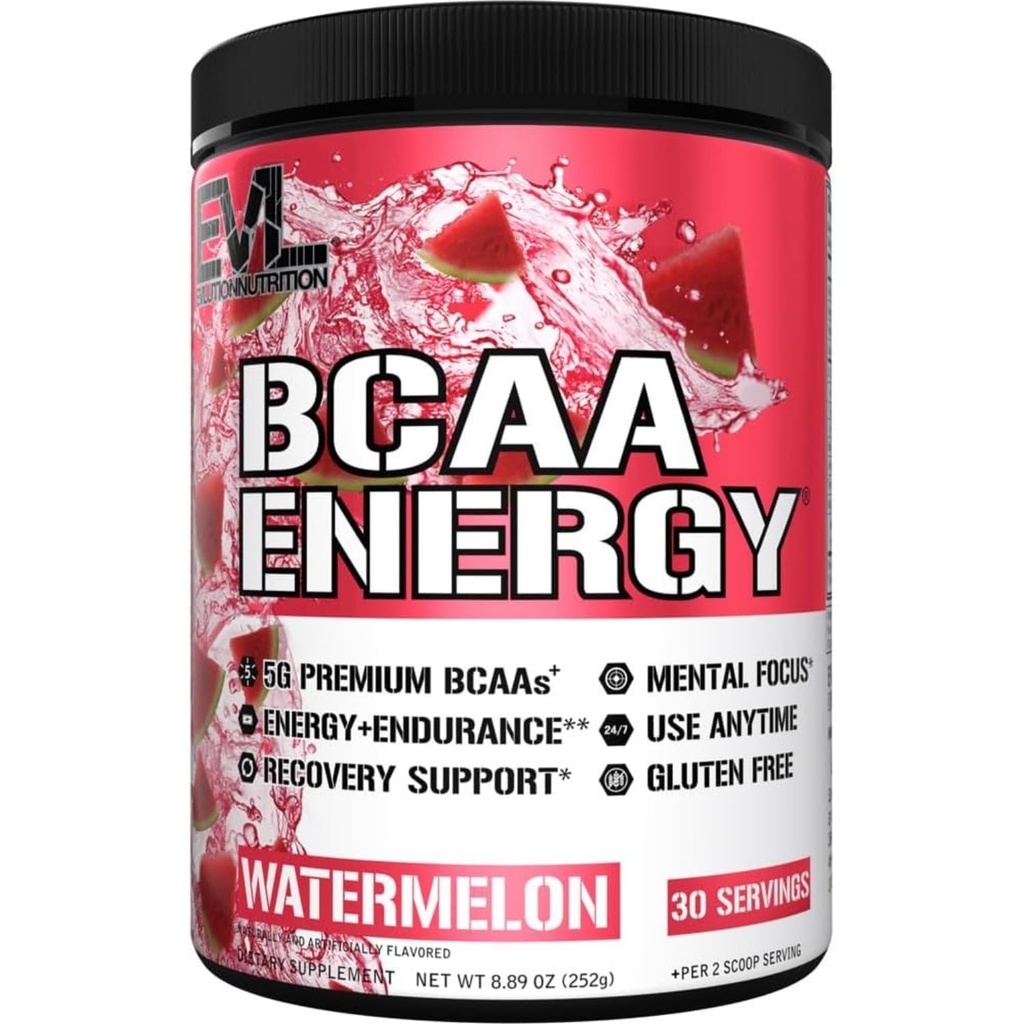 EVL BCAA Aminosyrer pulver - BCAA energi pre trening pulver for muskel gjenoppretting lean vekst og utholdenhet - hydrere post trening gjenopprette drikke med naturlig kaffe - Watermelon