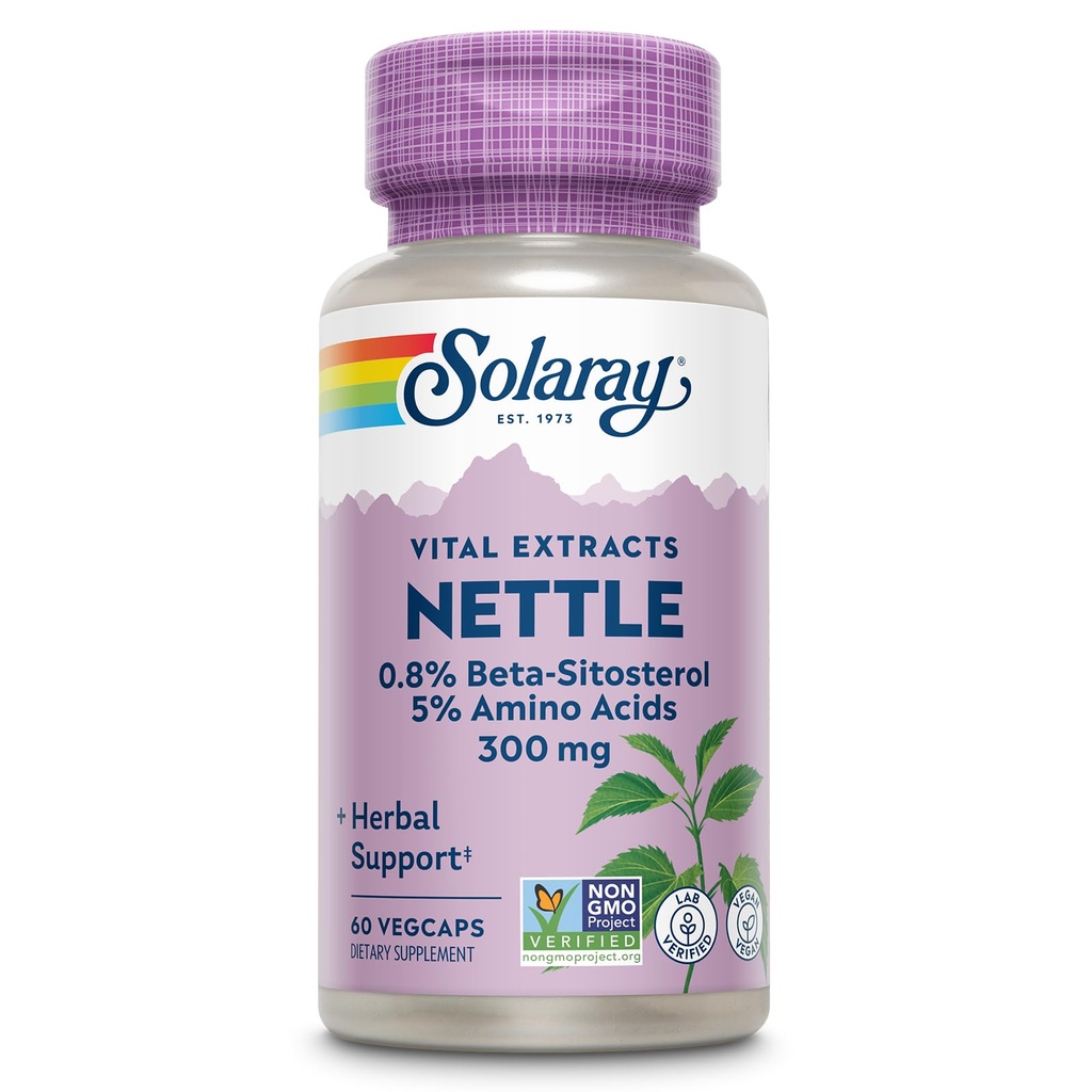 SOLARAY Nettle Root Extract 300 mg med Nettle Root 150 mg, sunn urin og prostate støtte for menn med Aminosyrer og Beta-Sitosterol, Vegan, 60-dagers garanti, 60 serveringer, 60 Vegkapsler