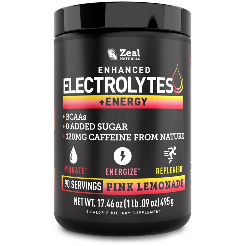 Pre-Workout Electrolyte + Energipulverdrikk Blanding (90 Serveringer | rosa sitronade) v/ 0 sukker + BCAA + B-vitaminer Electrolyte Supplement w Kalium sink & magnesium for Hydration - Keto elektrolyter