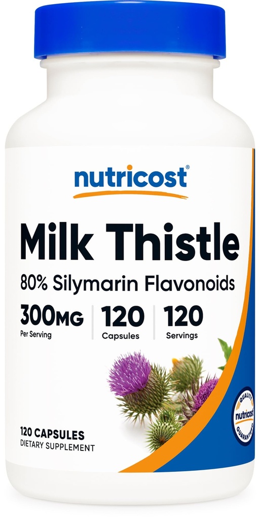 Nutricost Melk Thistle kapsler 300 mg, 120 kapsler (80% Silymarin) - Glutenfri og ikke-GMO