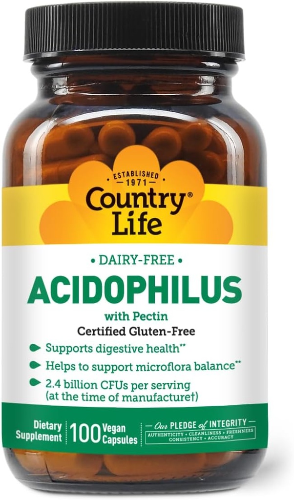 Land Life Acidophilus Probiotic Supplement for kvinner og menn - Gratis fra vanlige Allergener - 2,4 milliarder CFUs til å støtte Digestive Helse - Meier-fri, Ikke-GMO, 100 Vegan Kapsler