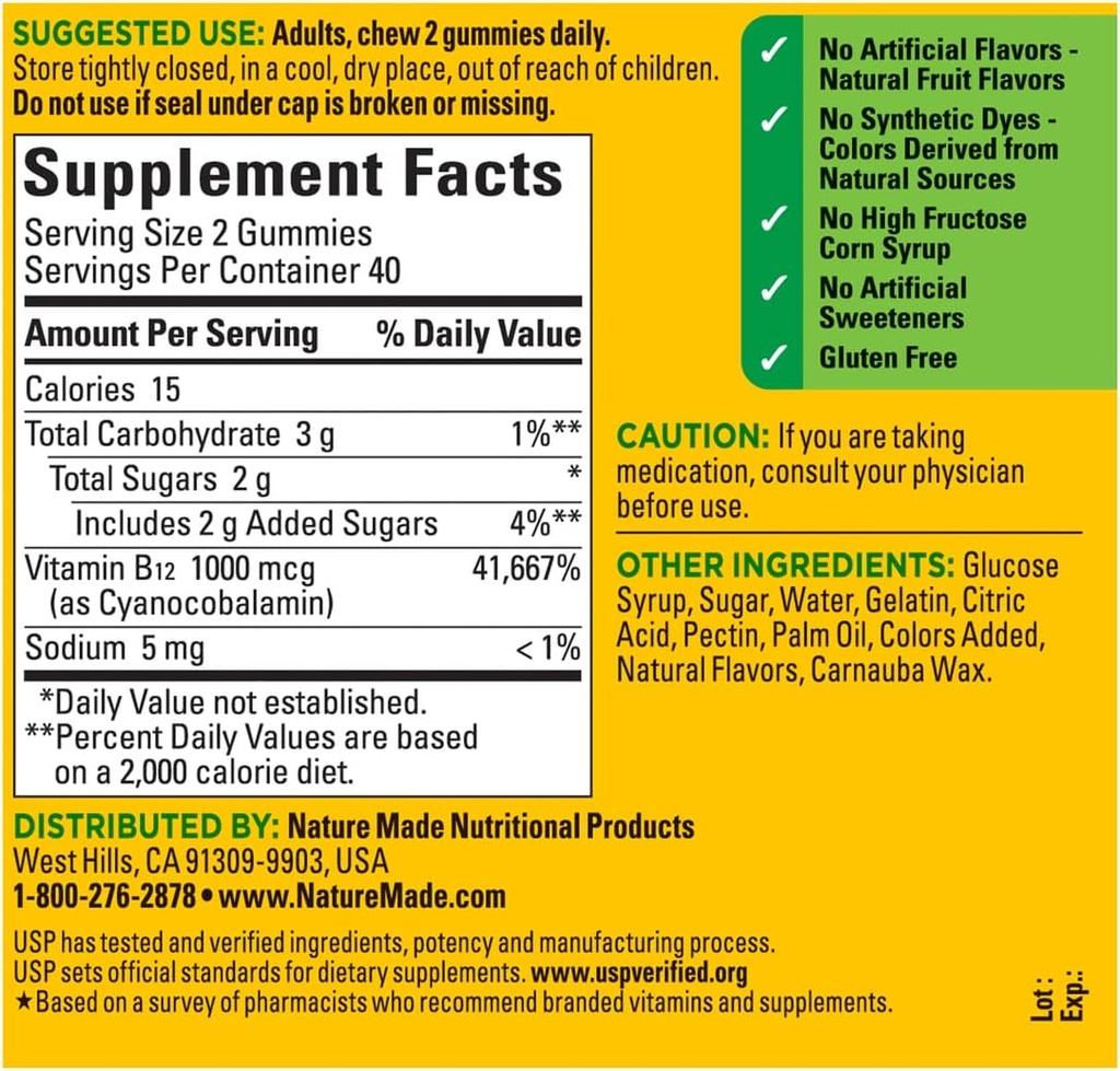 Naturlaget B12 Energi Gummies 80 greve, (Pack of 2), smak kan variere.